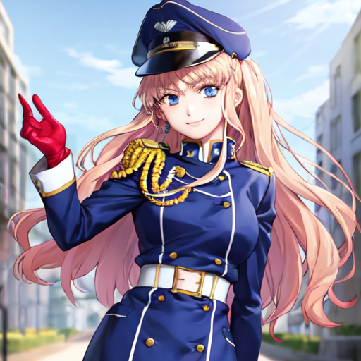 05924-3450978957-cowboy shot, solo, 1girl, sheryl nome, smile, closed mouth, looking at viewer, peaked cap, military uniform, long sleeves, glove.png